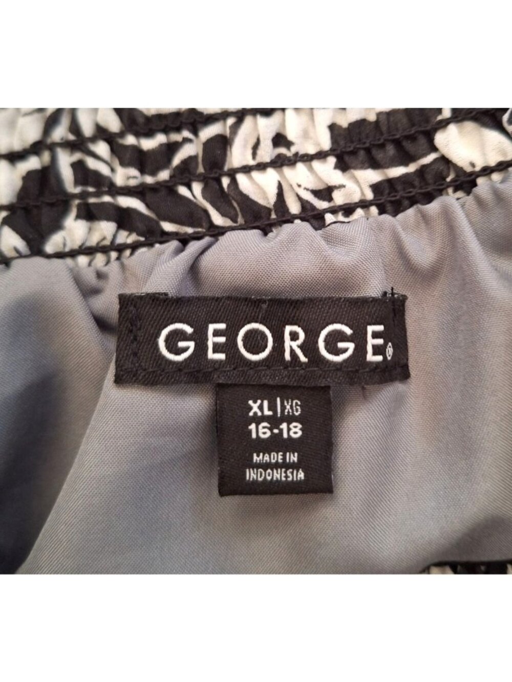 George Floral Skirt XL 16 18 Black White Print Elastic Waist Lined Lightweight - Picture 7 of 8